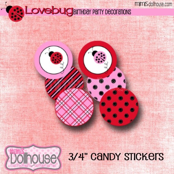 Lovebug 3/4" Candy Stickers-Printable Ladybug 3/4" Candy Stickers-PDF Il_570xn