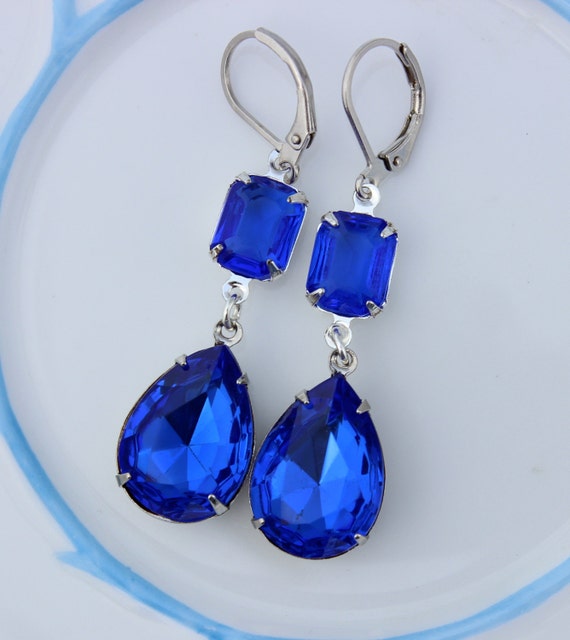 Sapphire earrings, sapphire blue earrings, blue earring, wedding ...