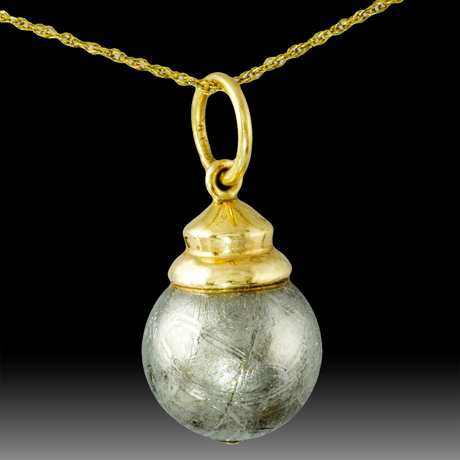 Gibeon Meteorite Pendant in 14K Gold Setting Etched Sphere