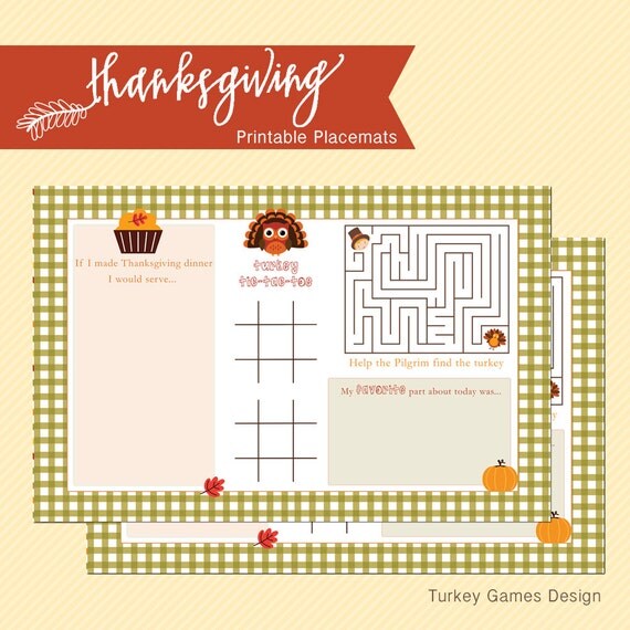 INSTANT DOWNLOAD Thanksgiving Printable Placemat for kids (Paper