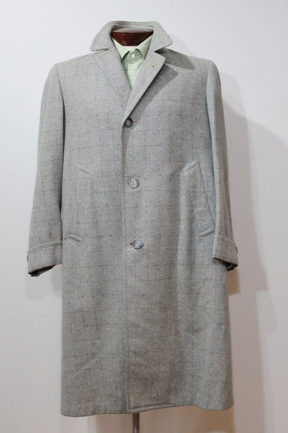 40s 50s Overcoat Wool Trench Top Coat Flecked by TheVintageReserve