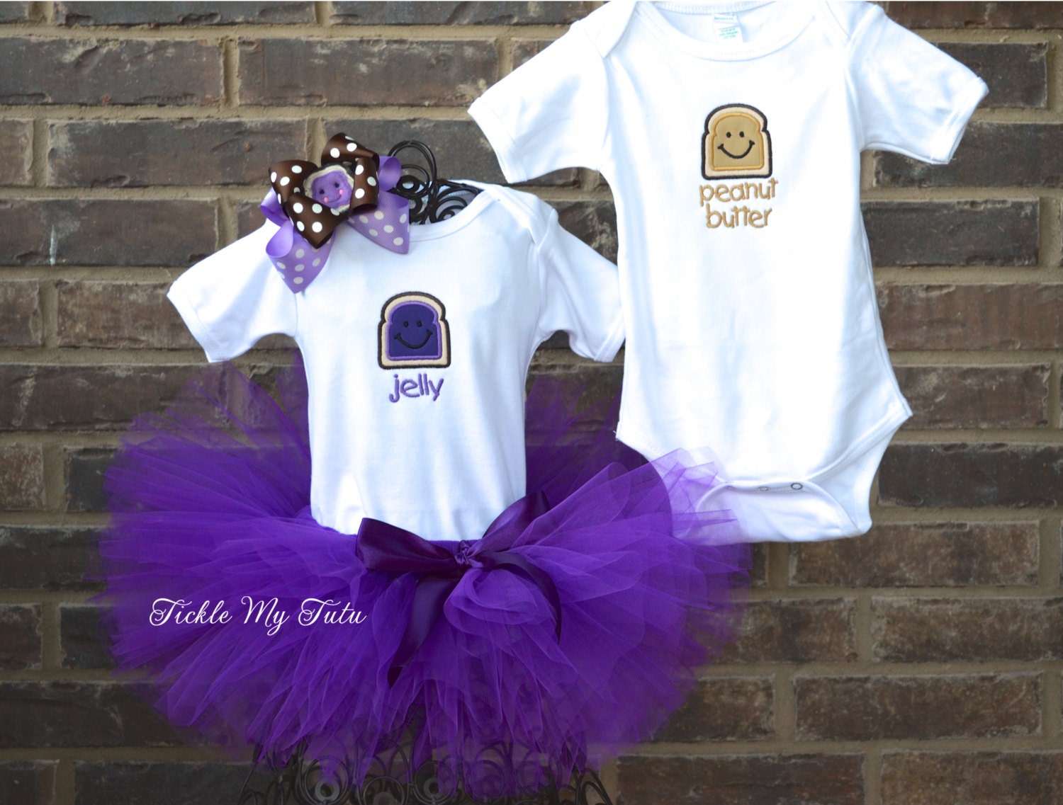 Peanut Butter and Jelly Boy/Girl TWIN ONESIE, TUTU, and Bow Set Twin ...