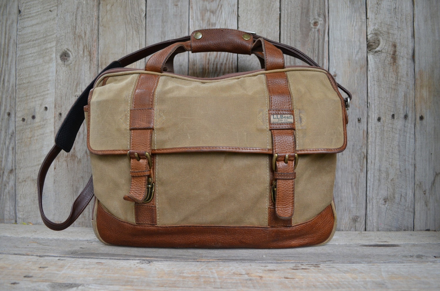 Vintage 90's L.L. Bean Wax Canvas and Leather Messenger