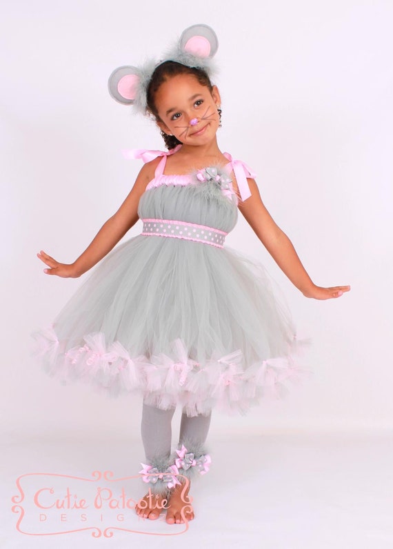 Petti Tutu Dress - Halloween Mouse Costume - Grey and Pink - Mischievous Mouse - 3-4 Toddler Girl - Cutie Patootie Designz Il_570xn