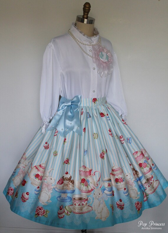 Sweet Lolita Blue Bunny Tea Party Plus Size Lolita Skirt