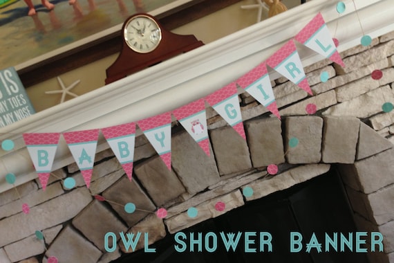 Owl 'Baby Girl' Shower banner - Pink Banner - Digital - Party Supplies - INSTANT DOWNLOAD Il_570xn