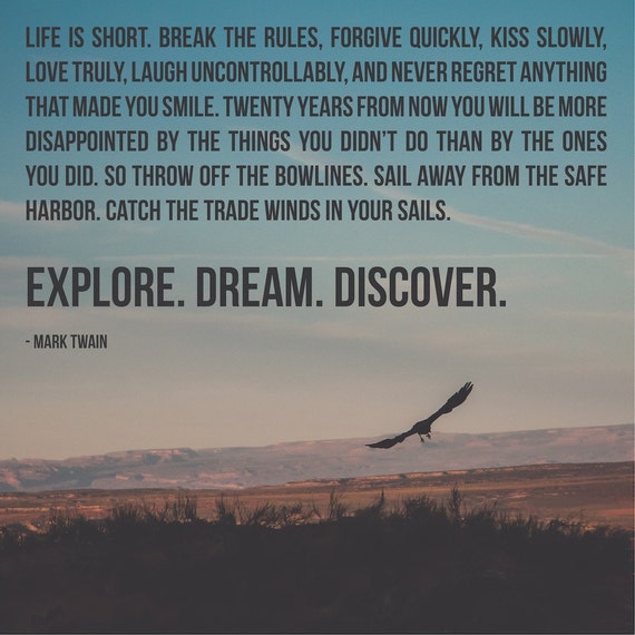 Inspirational Art Explore Dream Discover Mark Twain Quote