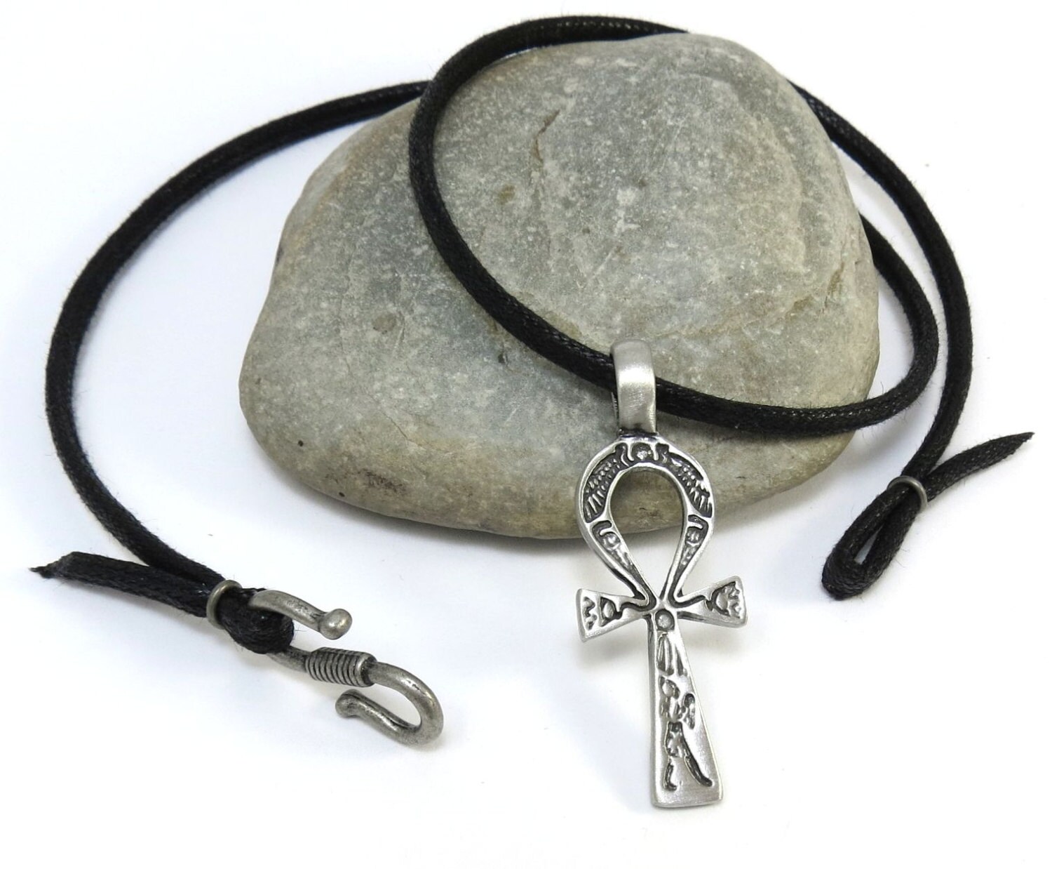 Egyptian Jewelry Mens Ankh Necklace Pewter Pendant Faux
