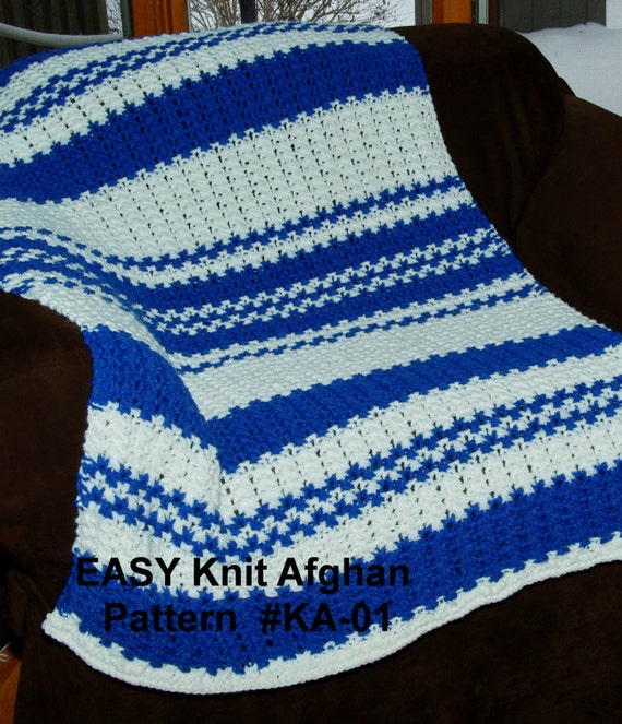 Easy Knit Blanket Pattern Quick & Easy 2 Row Repeat Size 13