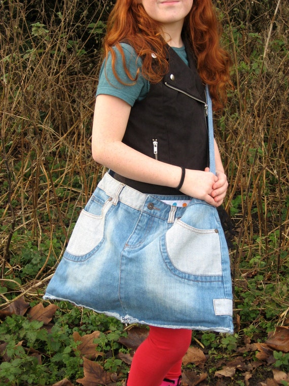 Denim Shoulder Bag Upcycled Denim by LookingGlassDesigns1 on Etsy