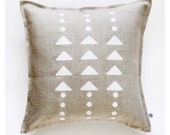 Geometric pillow print on linen cover hand painted - modern white triangles and polka dots pattern