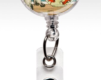 ID Badge Holder - Vintage CAT - Retractable Name Badge Holder - Asian - Nurse Badge Clip - Teacher 218