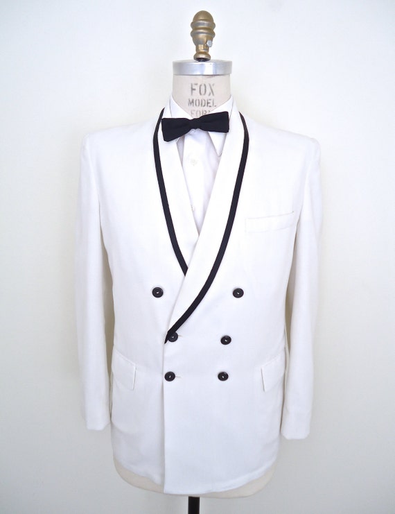 60s Double Breasted Shawl Lapel Tuxedo Jacket / vintage white