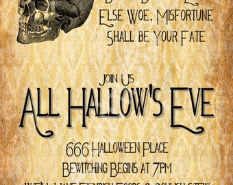 All Hallow's Eve Halloween Party Invitation- 4x8, 5x7, 4x6 DIY Printable