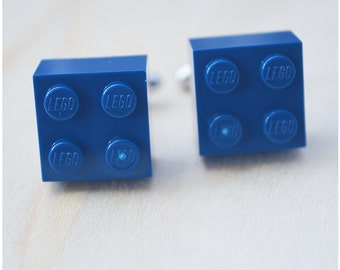 Navy Blue Cufflinks With Lego Bricks - Unique Groomsmen Cufflinks - Father's Day Gift - Best Man Cuff Links