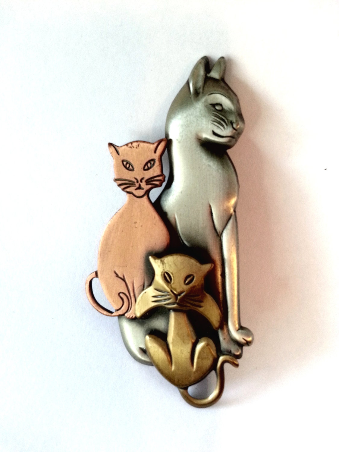 Vintage K&T 3 Cat Multi Metal Brooch Pin By Outoftheboxvintage