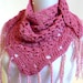 Pink Triangle Scarf, Crocheted Neck Shawl with fringe, crochet baktus with tassels