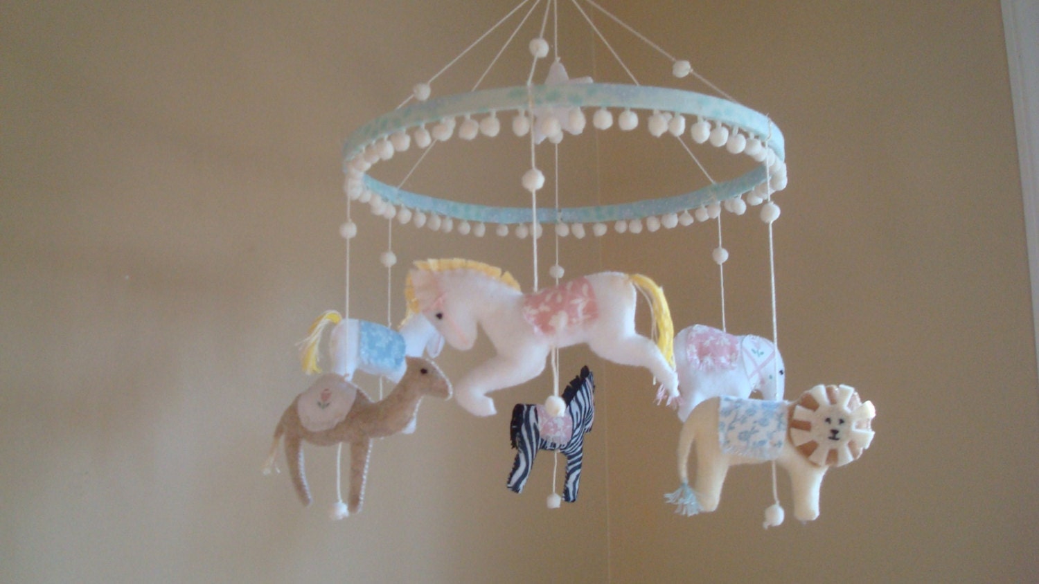 Animal Carousel Baby Crib Mobile pink yellow blue cream