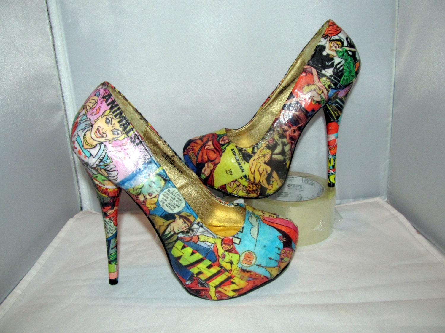 Comic Book Vintage Themed High Heels Made to by custombykylee