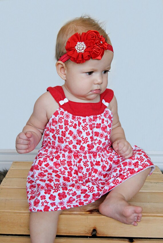 Red Baby headband newborn girl fancy satin fabric headband