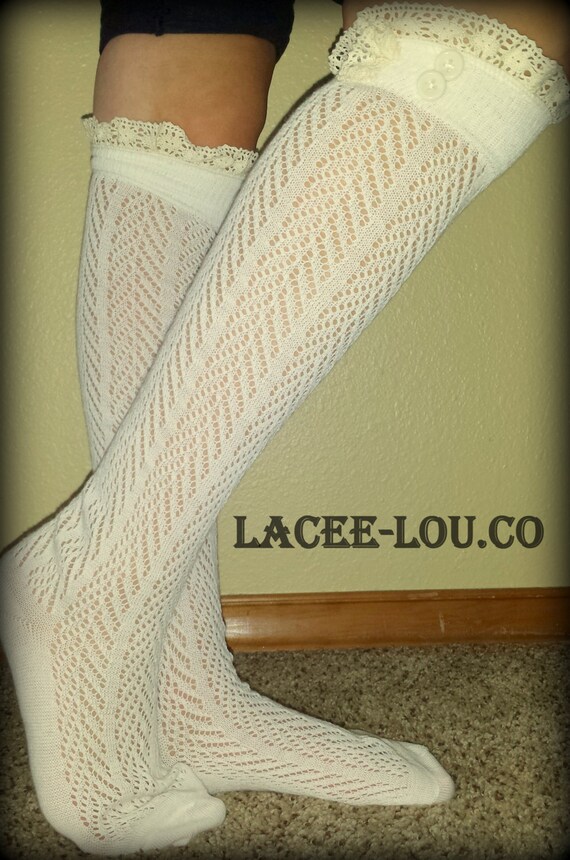 2013 Fall Fashion OffWhite Boot Socks With Vintage Lac