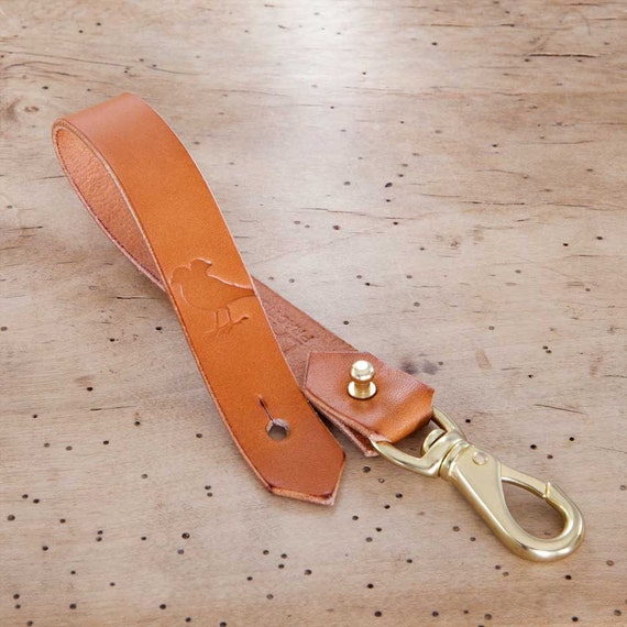 Items similar to Leather wrist lanyard with swivel lever snap Tan on Etsy