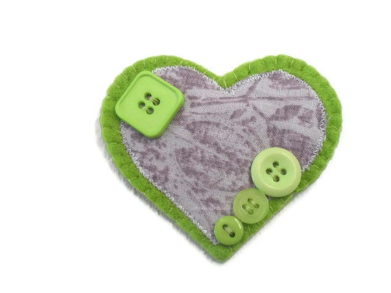 Heart Brooch Green Jacket Pin Womens Accessory.  by Fabrilushus