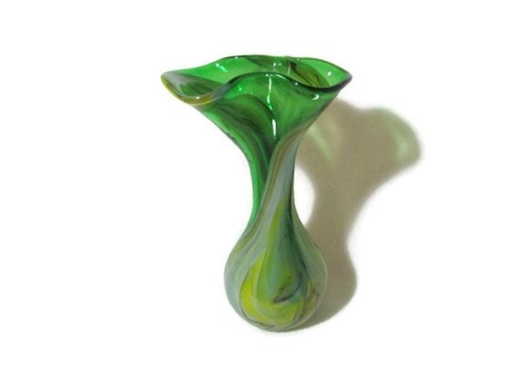 Vintage Italian Art Glass Green Swirl Vase by AtticAndBarnTwo