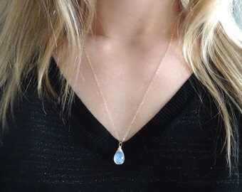 Minimal Moonstone Necklace on Gold Filled Chain, Moonstone Necklace, June Birthstone Necklace, Bridesmaid Gift, Gold Layer Necklace
