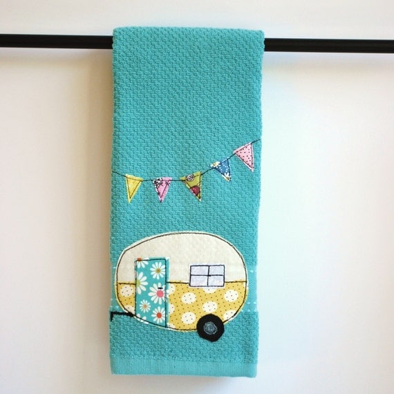 Vintage Camper Trailer Tea Towel by CreativeJunkee on Etsy