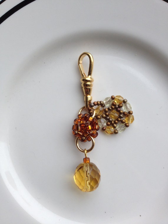Zipper Pull Beaded Gold & Amber