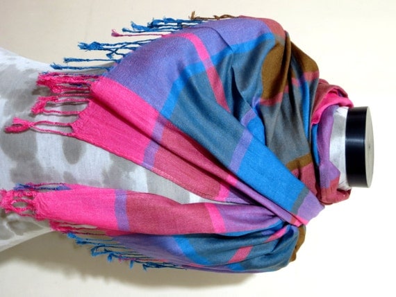 unisex Scarf Blue and Pink. Fabric Scarfunisex Fashion Men