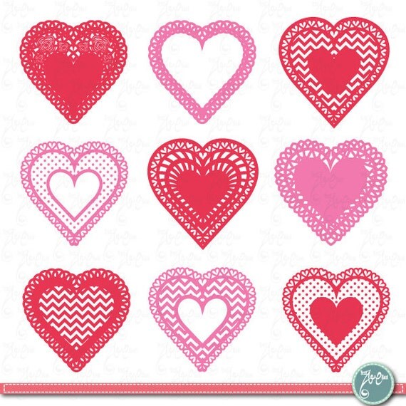 Heart shaped doilies Clipart "LOVE DOILIES" clip art,love pattern,wedding clipart,Chevron Hearts,Valentine's Day, Wedding invitaion Vd011 Il_570xn