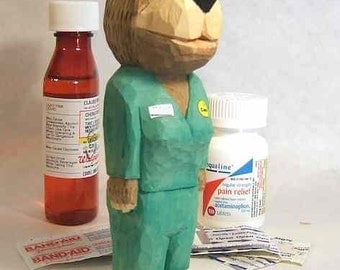 Care Bear Nurse Wood Carving Thank You Gift Art Sculpture