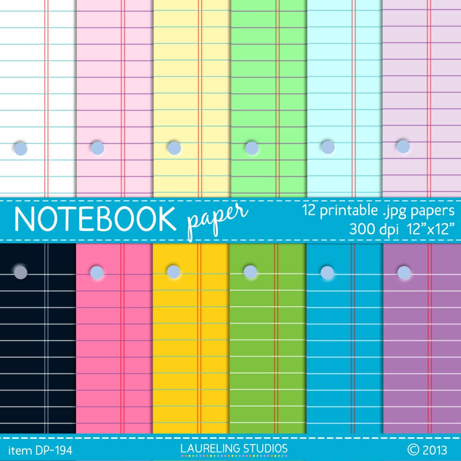 printable digital notebook paper in pastel & by LaurelingStudios