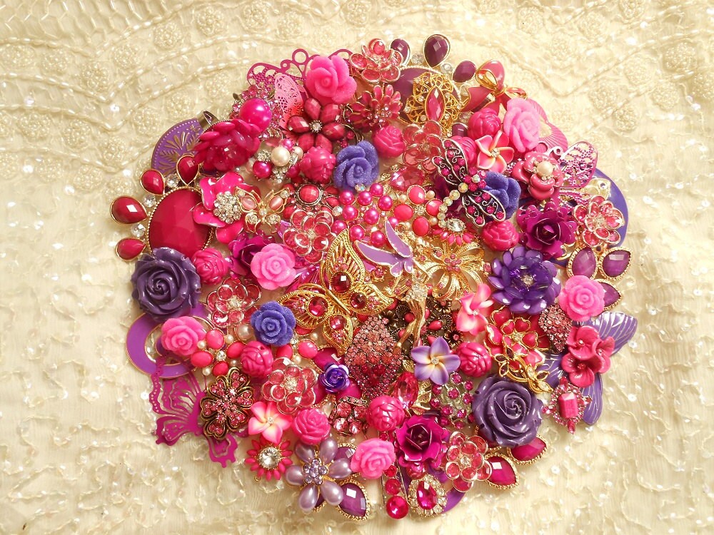 DIY Brooch Bouquet Kit SUGARPLUM Pink Purple 65 pc by SeedtoSalad