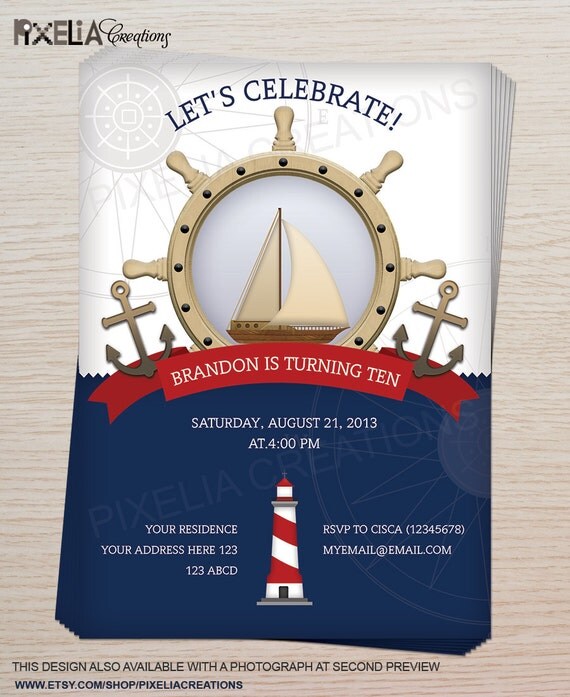 Nautical Sailor printable invitation for birthday, anniversary, baby shower, etc. Il_570xn