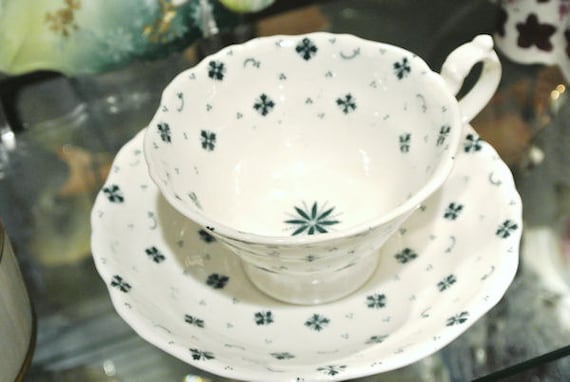 1800s Antique Cup and Saucer Staffordshire GFB George Frederick Bowers Knot Mark Spangle Victorian Pre Civil War Mid 1800s Scarce China