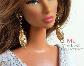 Doll Jewelry for Barbie Doll, Poppy Parker, Silkstone Barbie, Fashion Royalty Dolls -- Miniature Jewelry -- Gold Drop Spiral Earring
