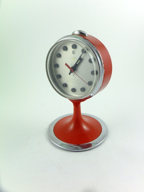 Vintage Red Chinese Pedestal Clock Made in China Space Age