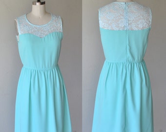 YJM with biubiu - Mint Floral Vintage Chiffon Dress