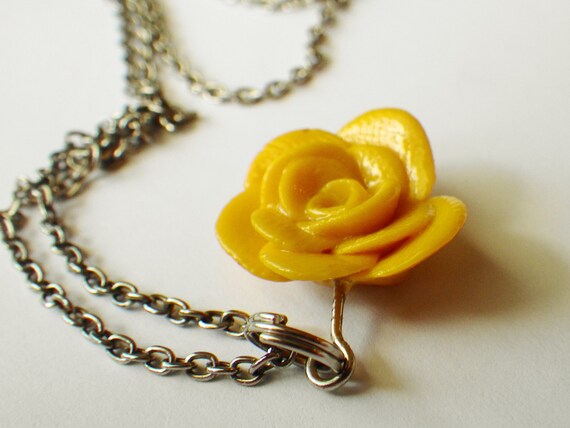 Yellow rose necklace yellow rose pendant rose charm flower