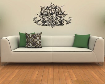 Housewares Wall Vinyl Decal Lotus Flower Patterns Art Indian Design ...