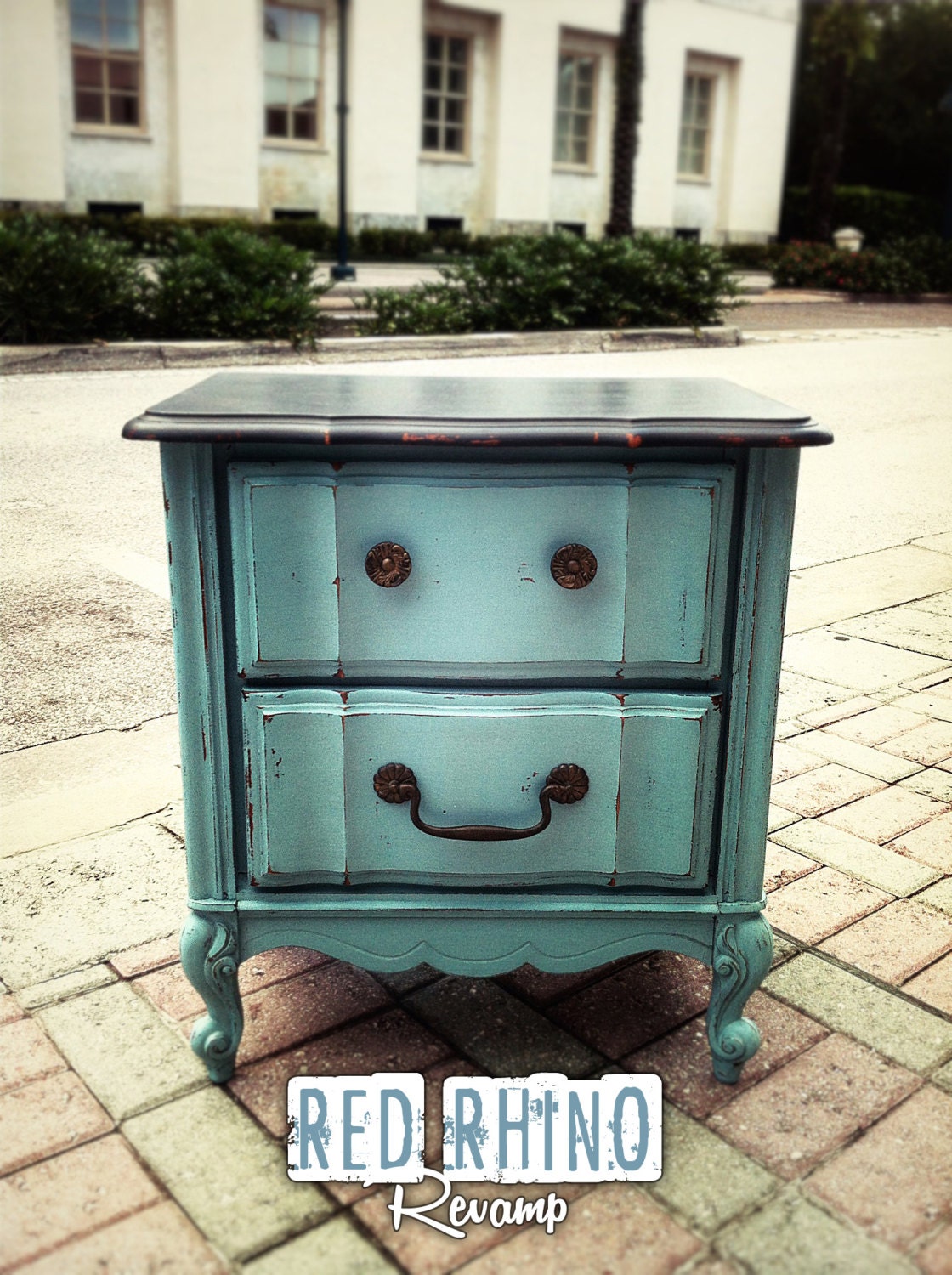 Blue French Provincial Nightstand Parisian Blue 2-Drawer