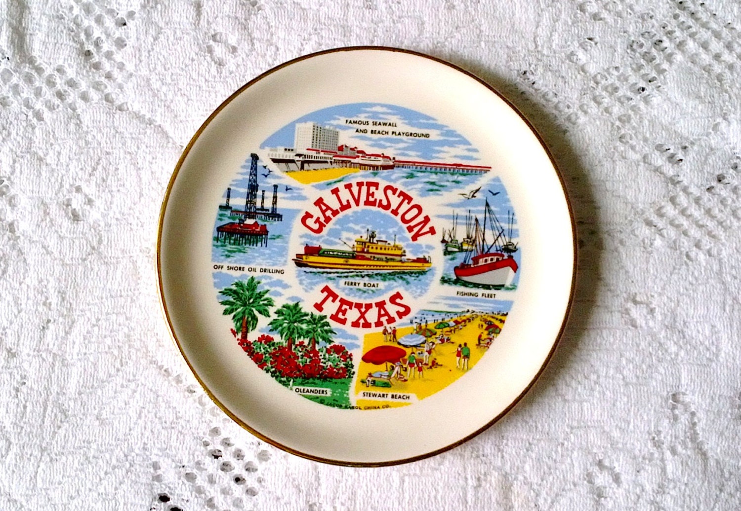 1960s 1970s Souvenir Galveston Texas Plate Jacob Karol China