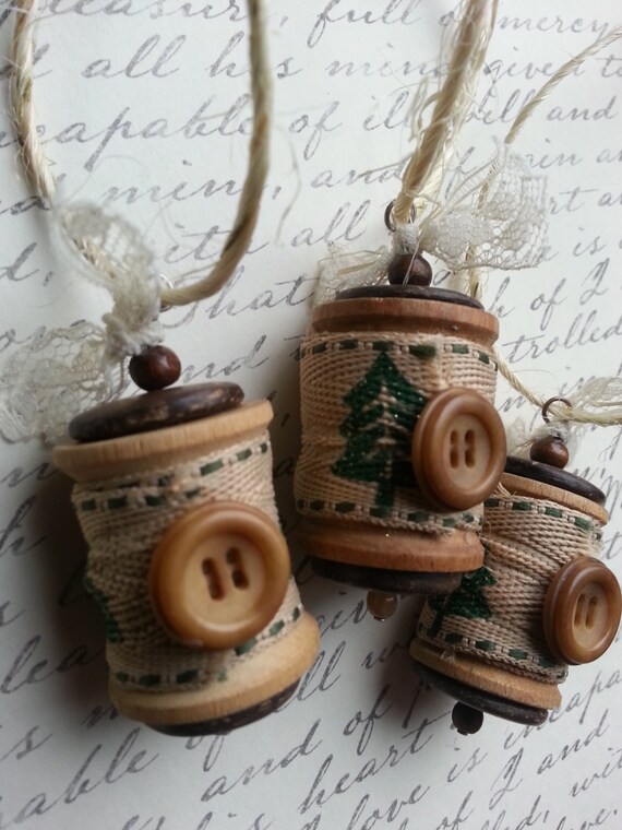christmas ornament vintage wooden spools with christmas tree christmas ornament vintage wooden spools with christmas tree