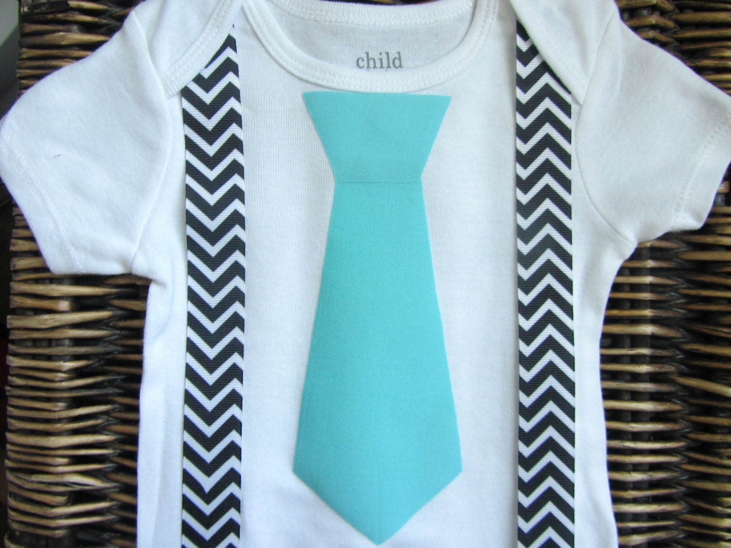 Baby Boy Clothes Blue Tie Suspenders Black Chevron