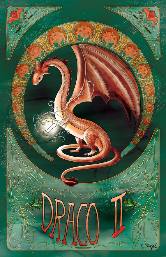 Items similar to Art Nouveau Dragon Poster - Copper Dragon on Etsy