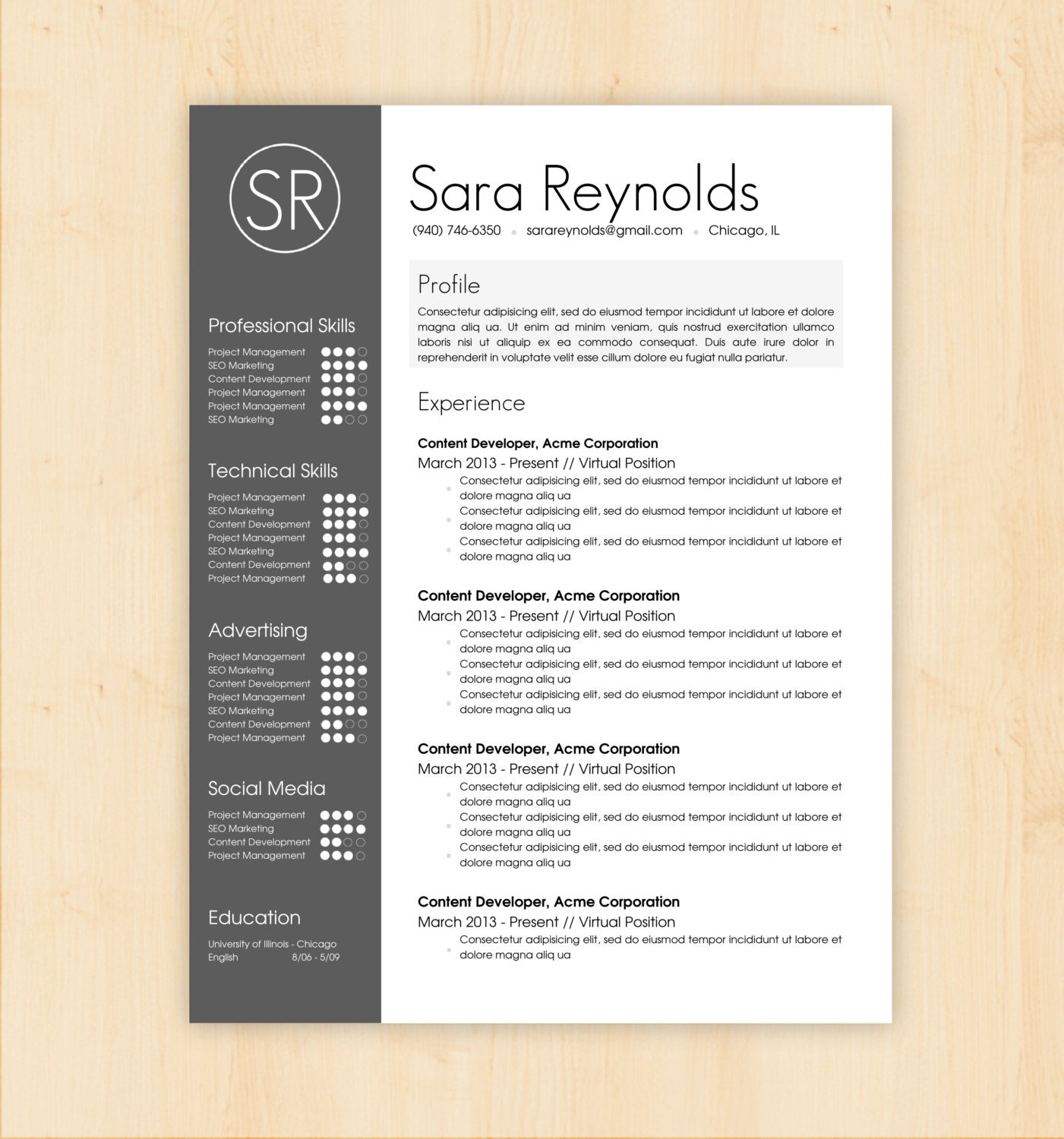 Resume Template / CV Template The Sara Reynolds by PhDPress