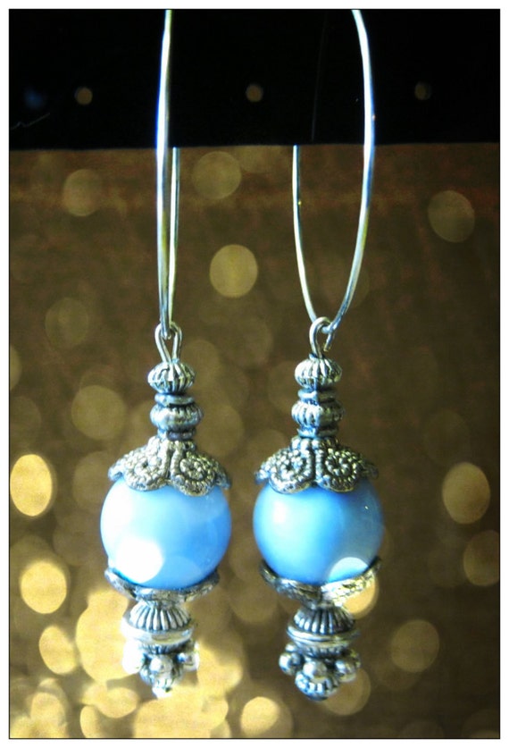 Handmade Silver Hoop Earrings with Lace Agate by IreneDesign2011